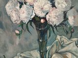 a painting of flowers in a vase on a table