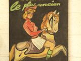 painting of a woman riding a horse in front of a sign that says cabaret musical dancing