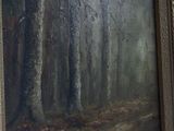 a picture of a painting of a forest with trees