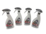 three spray bottles of cleaner on a white background