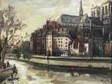 une peinture représentant une peinture d'une ville au bord de l'eau