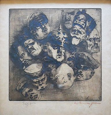 drawing of a group of people with faces in a circle