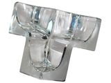 four wine glasses in a glass holder on a white background