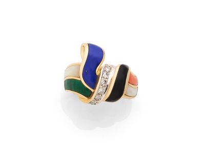 une bague en émail multicolore sertie de diamants