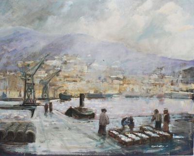 Jean-Paul COMBETTES. Port Huile sur toile 74 x 92 cm.