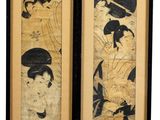 deux tableaux asiatiques encadrés représentant une femme et un enfant