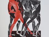 une image représentant un dessin en noir et rouge de trois personnes