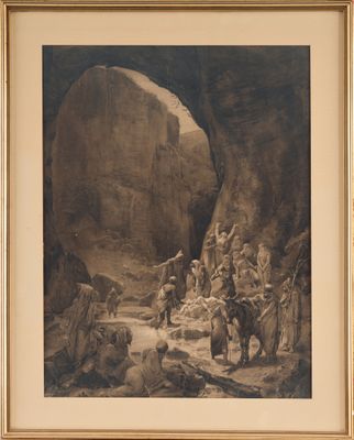 an image of a painting of a group of people in a cave