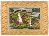 a painting of a woman riding a horse in a field