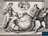 illustration of a group of people standing around a globe with a clock on it