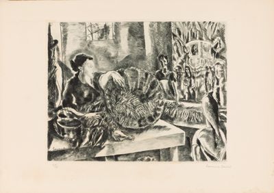 une image représentant le dessin d'une femme assise sur une table