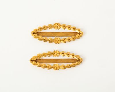 deux barrettes dorées ornées de feuilles