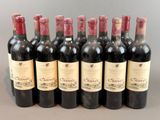 six bouteilles de vin rouge alignées sur une table
