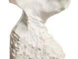 sculpture of a white stone head on a black base on a white background