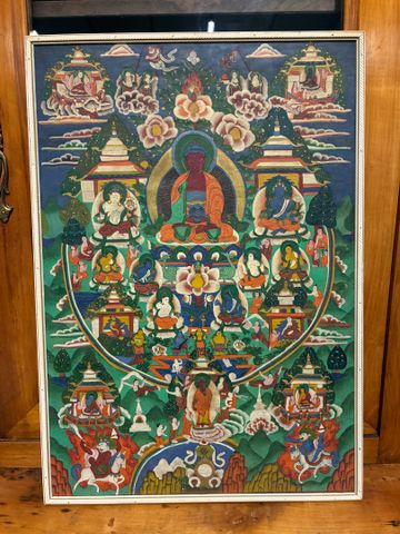 Thangka du Tibet fait main sur papier point non signé. 64 x 43 cm
