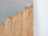 a painting on the wall of a room with a clock on it