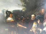 un tableau représentant un groupe d'hommes debout au bord d'une rivière