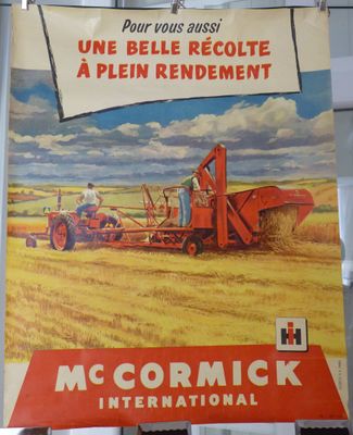 une affiche représentant un agriculteur sur un tracteur dans un champ