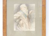 tableau représentant un homme vêtu d'une blouse blanche et d'une cravate bleue