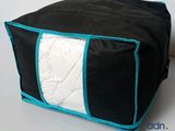 a black bag with a white and blue stripe on it