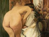 an image of a painting of a woman bending over on a bed
