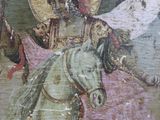 an image of a painting of a man riding a horse with a sword