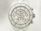 Montre-chronographe Chanel en céramique blanche avec cadran blanc