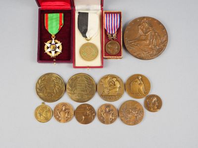 Un assortiment de médailles est présenté dans une boîte rouge