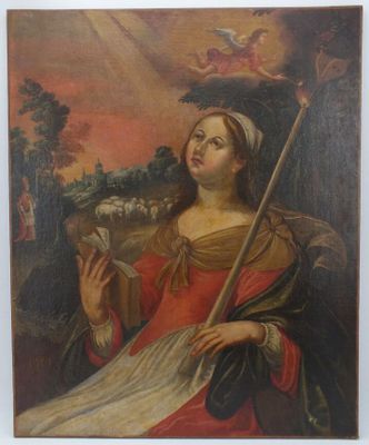 une image représentant un tableau où l'on voit une femme tenant un bâton