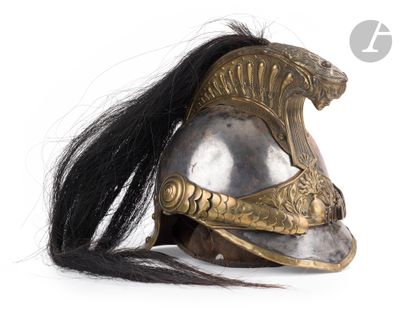 un casque surmonté d'une tête de cheval