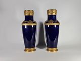 une paire de vases bleus et dorés sur fond blanc