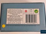 a blue box with a bar code on it