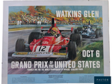 une affiche représentant une voiture de course filant sur le circuit
