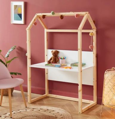 Bureau cabane enfant TINY , couleur bois et blanc, évolutif …