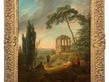 a painting of a landscape with figures in the foreground