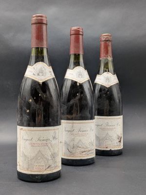 trois bouteilles de vin sont alignées sur une table