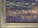 a painting of a man riding a horse in a field