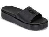 black leather slippers with a rubber sole and a rubber sole