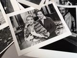 several black and white photos of a man and a woman in fur coats