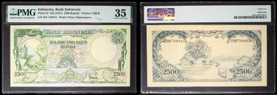 three different types of currency are on display in a display case