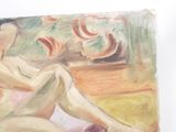 a painting of a nude woman sitting on a couch