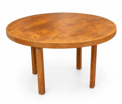 a round wooden table with two legs on a white background