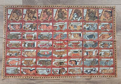 a picture of a wall hanging on a wooden floor