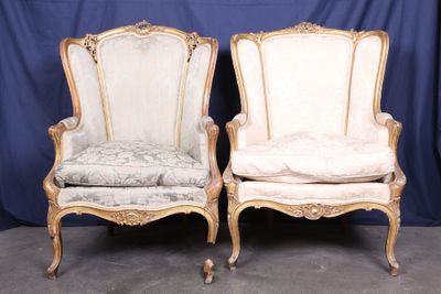 pair of antique french style chairs with upholstered upholstered cushions