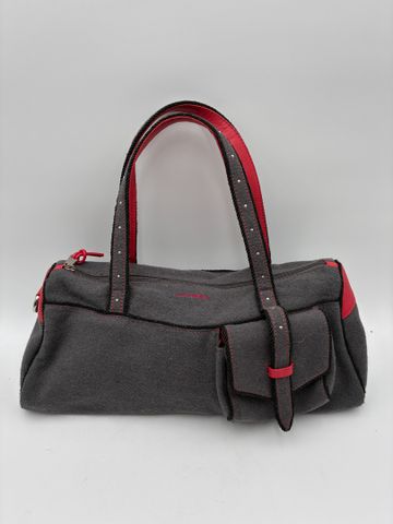 LANCEL – Sac en laine gris et rouge. Bon état
