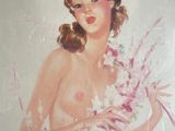 a painting of a woman holding a bouquet of flowers