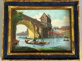 a picture of a painting of a bridge over a river