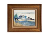 une image d'un tableau représentant un groupe de personnes sur une plage
