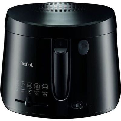 La friteuse à air chaud Tefal est noire et dispose d'une minuterie.
