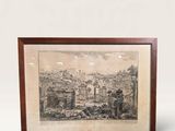 an old picture of a picture of a city in a wooden frame